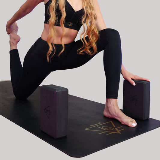 Premium Fitness Yoga Mat - Black With Gold logo